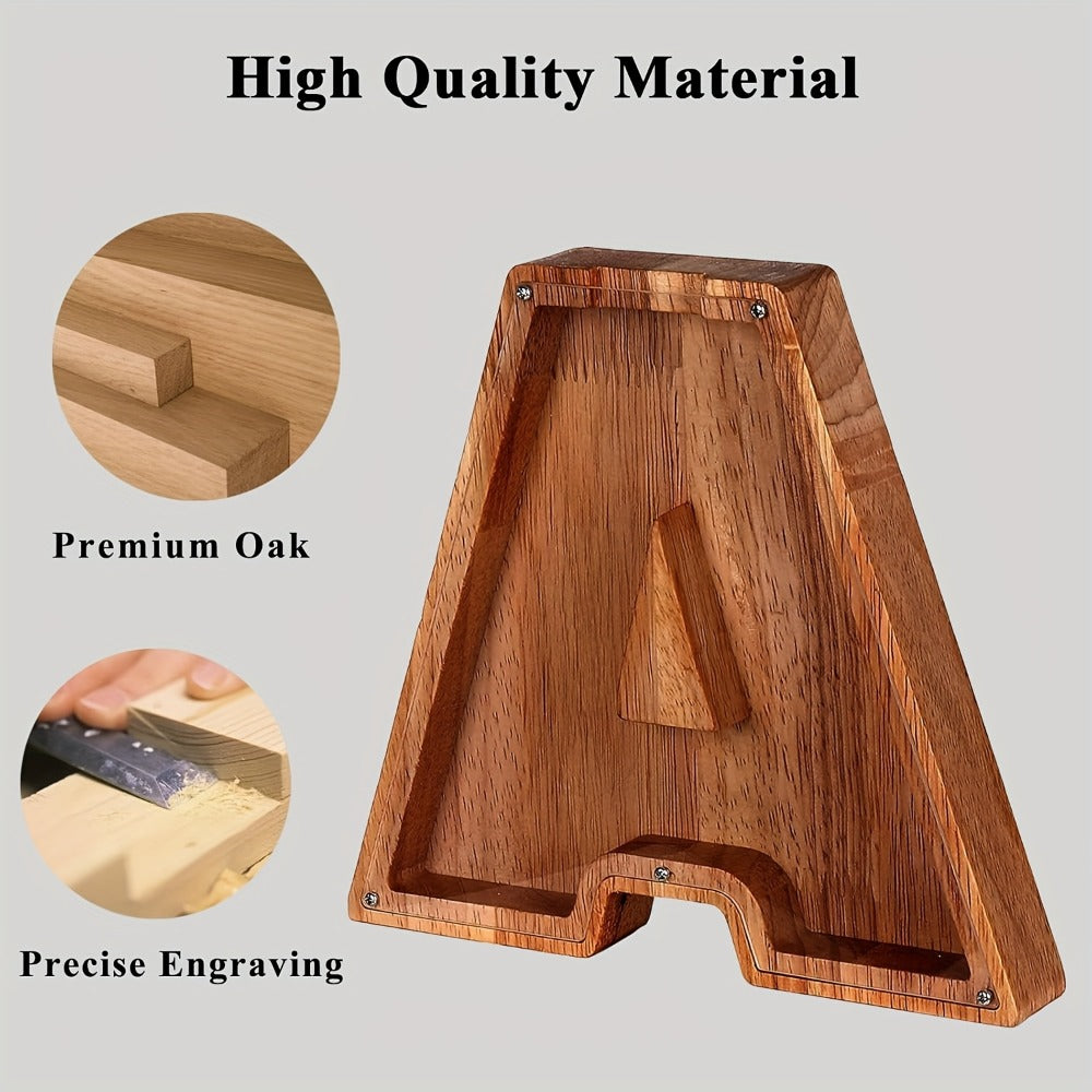 Wooden Letter Penny Bank – Alphabet Coin Bank Savings Box for Kids & Adults, Personalized Money Bank Birthday Gift, A to Z Initial Letter Bank