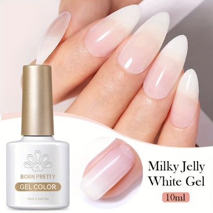 Jelly Gel Nail Polish Translucent 10ml – Glass Nail Look, 30-Day Soak-Off Semi-Permanent UV LED, Milky White Snow Glitter Pink Nude Shades, Buildable Salon Quality for Women