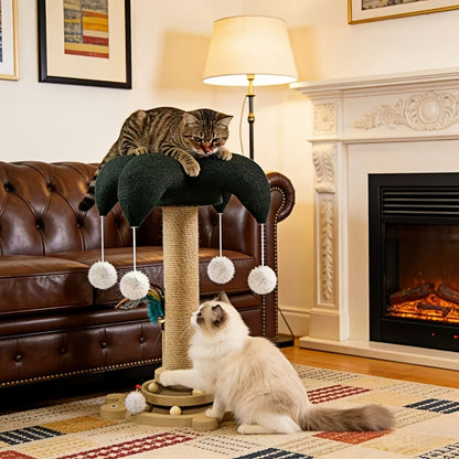 Cat Scratching Post Sisal Vertical Clown Hat Design, Wear-Resistant Cat Scratch Board with Cat Climbing Frame & Teaser Toy, Fun Shaped Cat Scratcher for Indoor Cats, Millet & Turtle Shape, Green