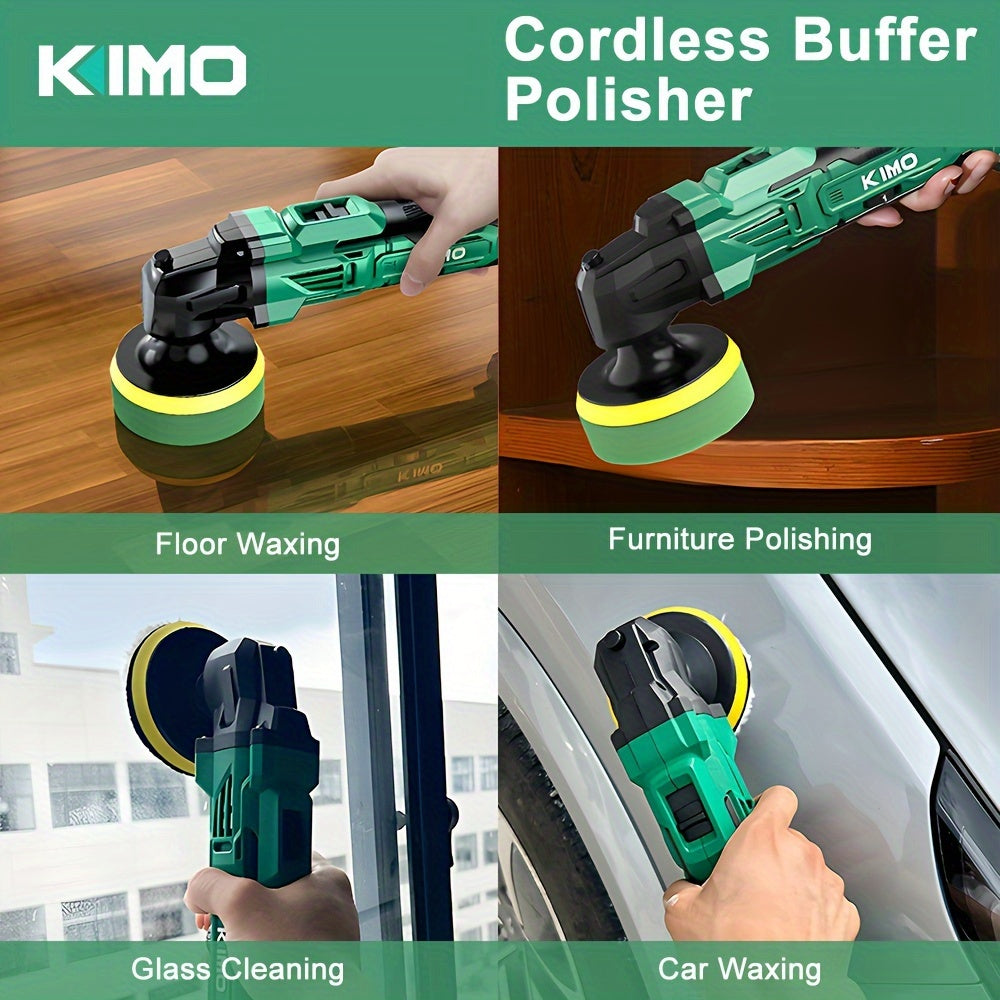 KIMO 20V Cordless Buffer Polisher Kit, 24 Accessories, 2 X 2000mAh Batteries, Car Polisher W/ 6 Variable Speed Up to 3634RPM, Cordless Polisher for Car Detailing Waxing Polishing Scratch Removing Bathroom Cleaning