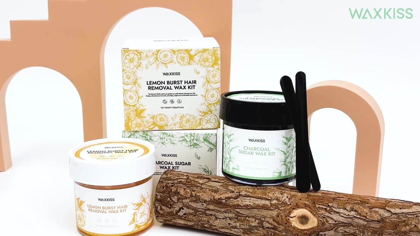 Sugar Wax Hair Removal Kit 300g - Gentle Soft Wax with Strips & Sticks for Body Hair Removal, Lemon or Activated Carbon Formula, Residue-Free At-Home Waxing for Women