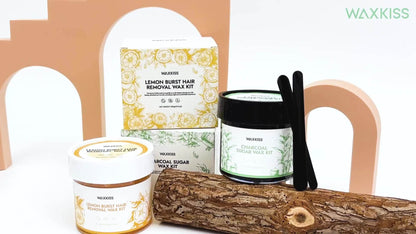 Sugar Wax Hair Removal Kit 300g - Gentle Soft Wax with Strips & Sticks for Body Hair Removal, Lemon or Activated Carbon Formula, Residue-Free At-Home Waxing for Women