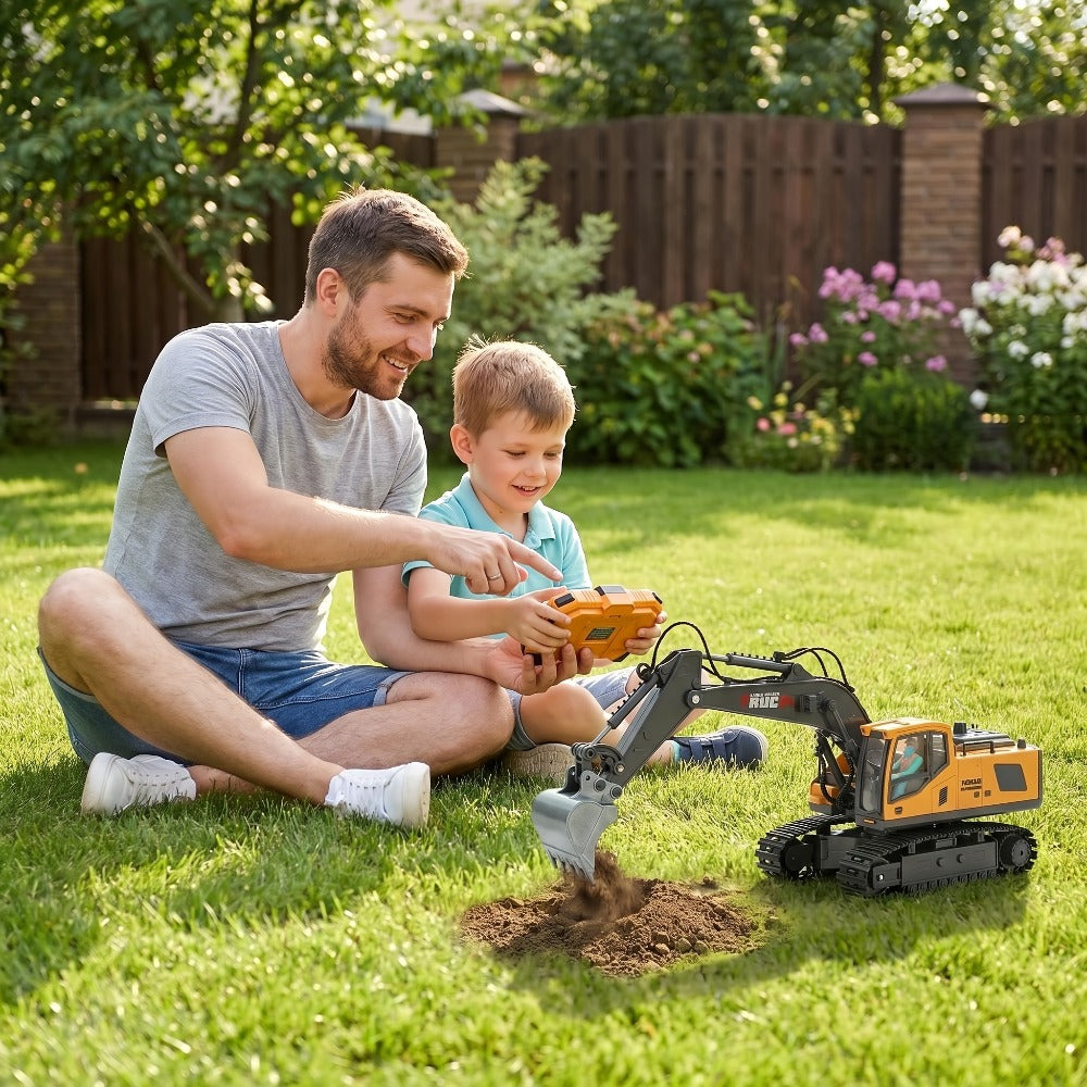RC Excavator Toy for Kids Track Type 2.4GHz – 1200mAh Rechargeable Remote Control Construction Truck with Metal Shovel & LED Light, STEM Gift for Boys Ages 6 7 8 9 10 11 12 Birthday Christmas (Metal/Plastic/Mini)