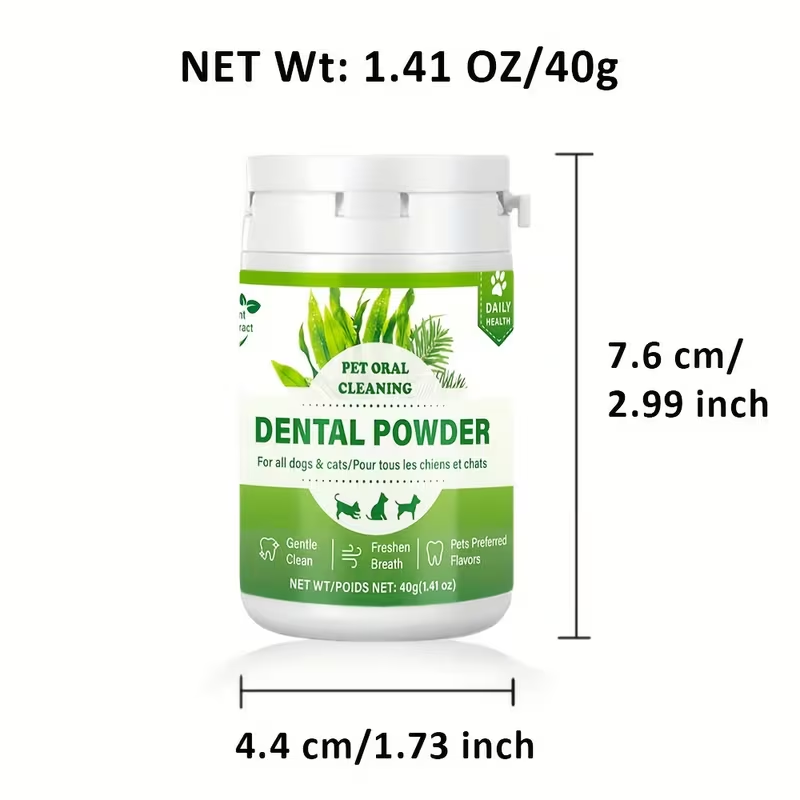 Pet Dental Powder for Dogs & Cats – Yolk Flavor Oral Care Teeth Cleaning Powder, Freshens Breath & Supports Gum Health Between Brushings, 40g