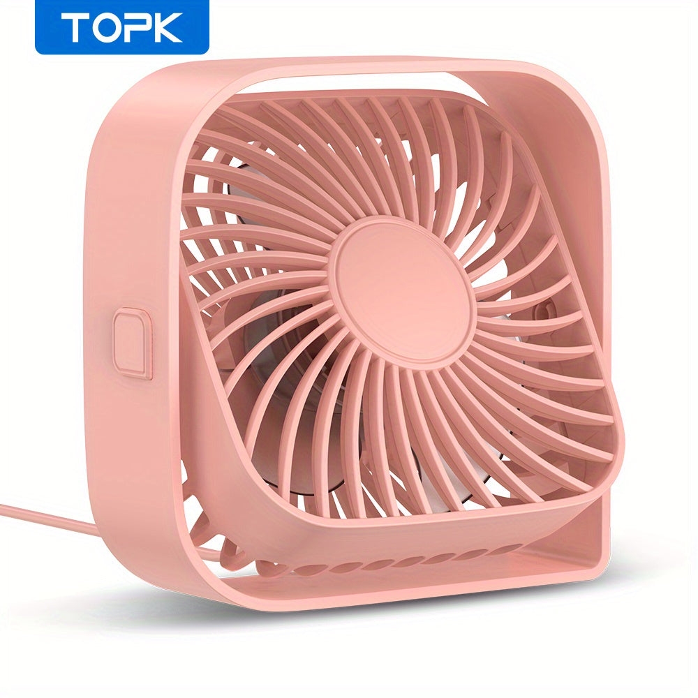 USB Desk Fan Portable, Small Personal Fan 3 Speed Settings 360° Rotation Silent Operation, Compact Lightweight USB Powered Cooling Fan for Home Office Dorm Bedroom Travel, Grey Blue Pink White