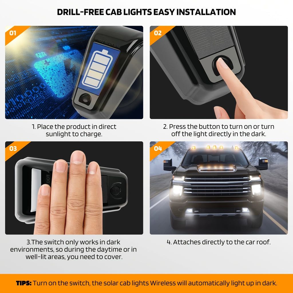 5pcs Multicolour Light Wireless Solar Powered Cab Lights With Motion Vibration Sensor For Truck for truck Cab Roof Lights For Car Cab Lights For Universal Car Easy To Carry 16Led, Without Battery