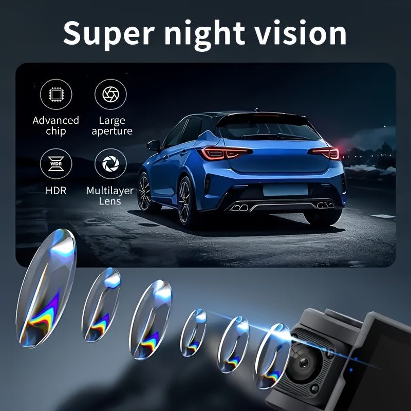 360° 3/4-Lens WIFI FHD 1080P Dash Cam for Cars, 1080P Front And 720P Left/Right/Rear Camera, Wide-Angle, Adjustable Lens, Audio, Loop Recording, G-Sensor, Enhanced Night Vision And Motion Detection - Free 64GB Memory Card for Extended Recording