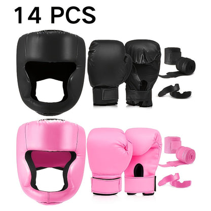 Boxing Kit Set 14pcs – 2 Pairs 16oz Boxing Gloves, Headgear, Hand Wraps & Mouthguards for Adults & Youth Beginners – Complete Boxing Training Equipment for Men Women Teens