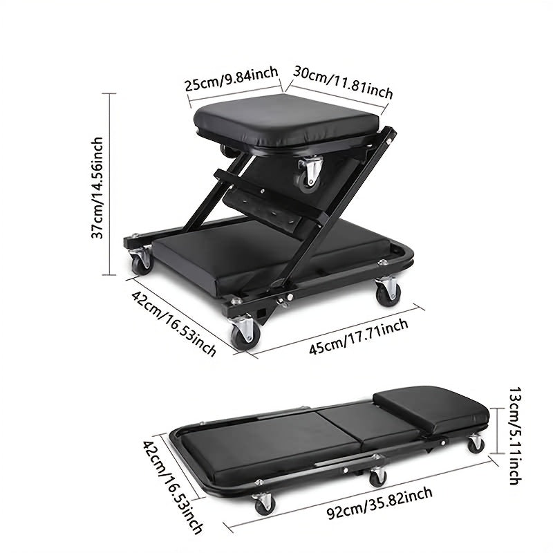 Auto Repair Bench with Roller Moving Tool Tray(Sold Separately), Wheel X Mechanical Climber 3-In-1/2-In-1 Z-Shaped Seat with 500 Pound Capacity, Foldable And Adjustable Rolling Garage Folding, Lying Down, Sitting And Leaning with 6 Wheel Rollers