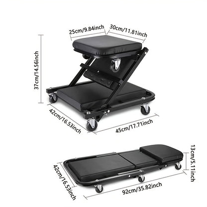 Mechanic Creeper 3-in-1 Z-Shape – 500 lb Capacity Foldable Garage Repair Stool, Lying Sitting Leaning Rolling Creeper with 6 Wheel Rollers for Auto Repair