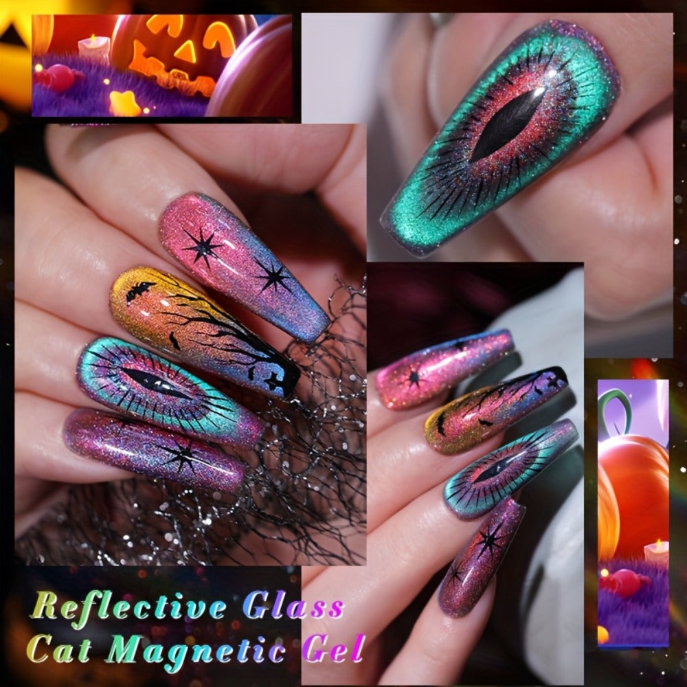 Cat Eye Gel Polish Set 6pcs BORN PRETTY Double Light Reflective Magnetic - Sparkling Rainbow Glass Cat Eye Effect Soak Off UV LED Gel 10ml Each Long Lasting Salon & Home DIY Manicure Kit for Women