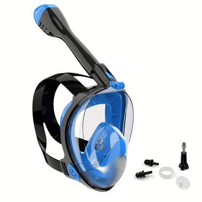 Full Face Snorkel Mask 180° Panoramic View Anti-Fog Anti-Leak Snorkeling Mask with Dry Top Breathing System and Removable Camera Mount for Adults Men Women - Safe Comfortable Diving Mask