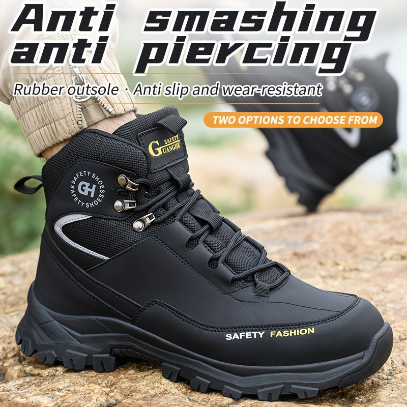 Men's Steel-Toe Work-Style Boots - Rubber Traction Sole and Cushioned Insole