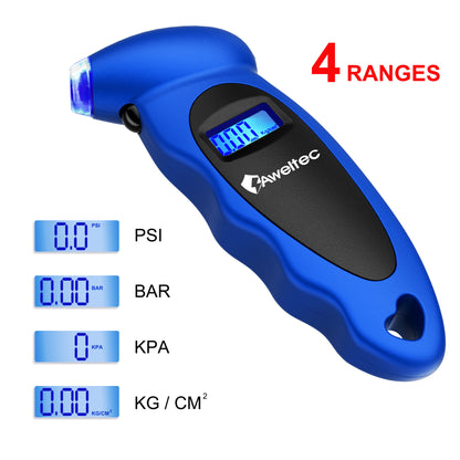 Digital Tire Pressure Gauge 2-Pack 150 PSI - Backlit LCD, 4 Modes PSI/Bar/KPA/Kgf, Non-Slip Grip for Car, Truck, Motorcycle & Bicycle