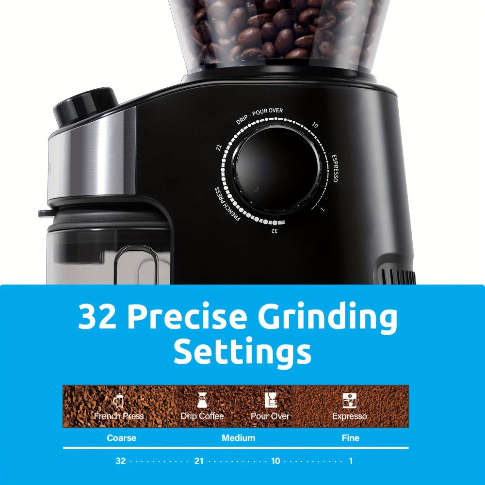 Burr Coffee Grinder Electric – Automatic Coffee Bean Grinder with 40-Second Digital Timer, 25 Precise Grind Settings, Adjustable Burr Mill for Espresso, Drip, French Press & Pour Over – Black
