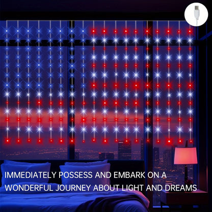 American Flag LED Curtain Lights 242 LEDs USB Powered, 4th of July Patriotic Decorations for Home Porch Garden Courtyard, Independence Day National Holiday Indoor Decor for Mall, Store, Coffee Shop Display