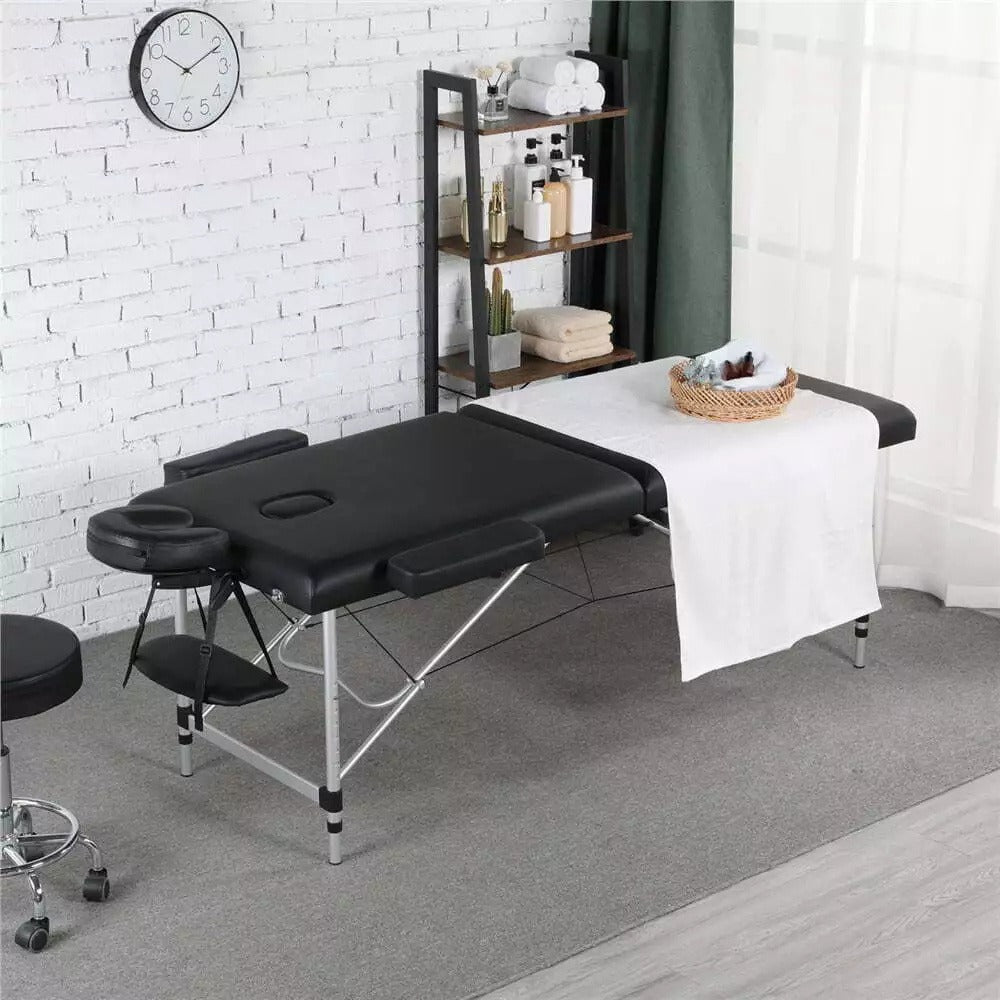 Portable Massage Table Folding Aluminum Frame PU Leather Adjustable Height 3-Section Spa Bed for Lash Extensions Esthetician Tattoo Facial Waxing Home Salon Use with Carrying Bag