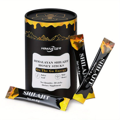 Shilajit Honey Sticks with Saffron, 85+ Trace Minerals & 75% Fulvic Acid – Natural Energy, Focus & Vitality Supplement for Women & Men, 30 Individually Wrapped Sticks