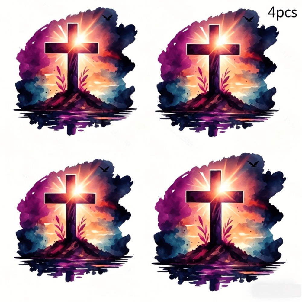 Car Window Decals Vinyl Cross Sunset Sky Stickers – Funny Bumper Sticker for Cars, Trucks & SUVs, Waterproof Outdoor Vinyl Decal, Christian Faith Mountain Scene, 1pc or 4pcs Set