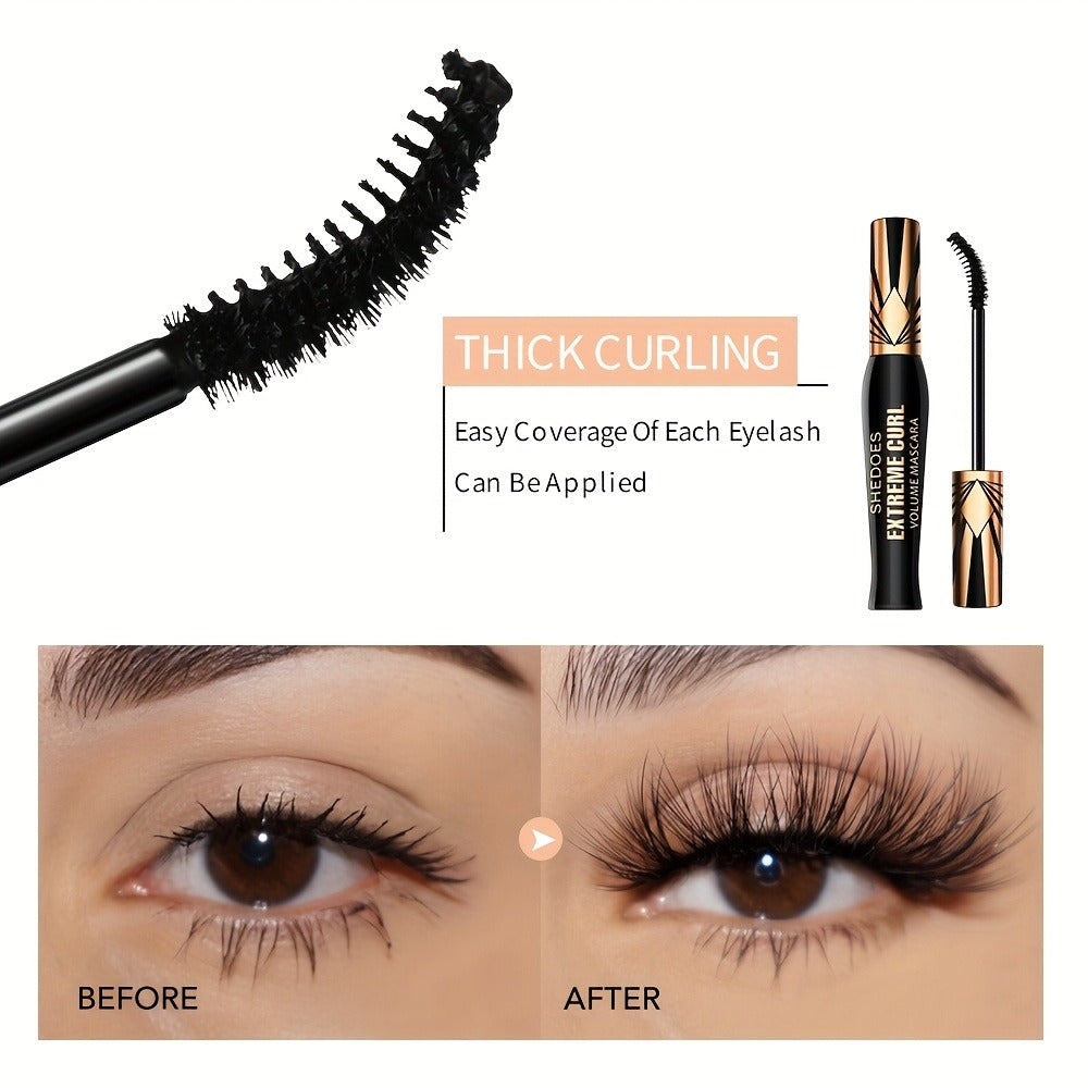 Waterproof Mascara Set 2Pcs Lengthening Volumizing Thick Curly Lashes Natural Extension Long-Lasting Smudge-Proof Crown Mascara for Women All-Day Wear