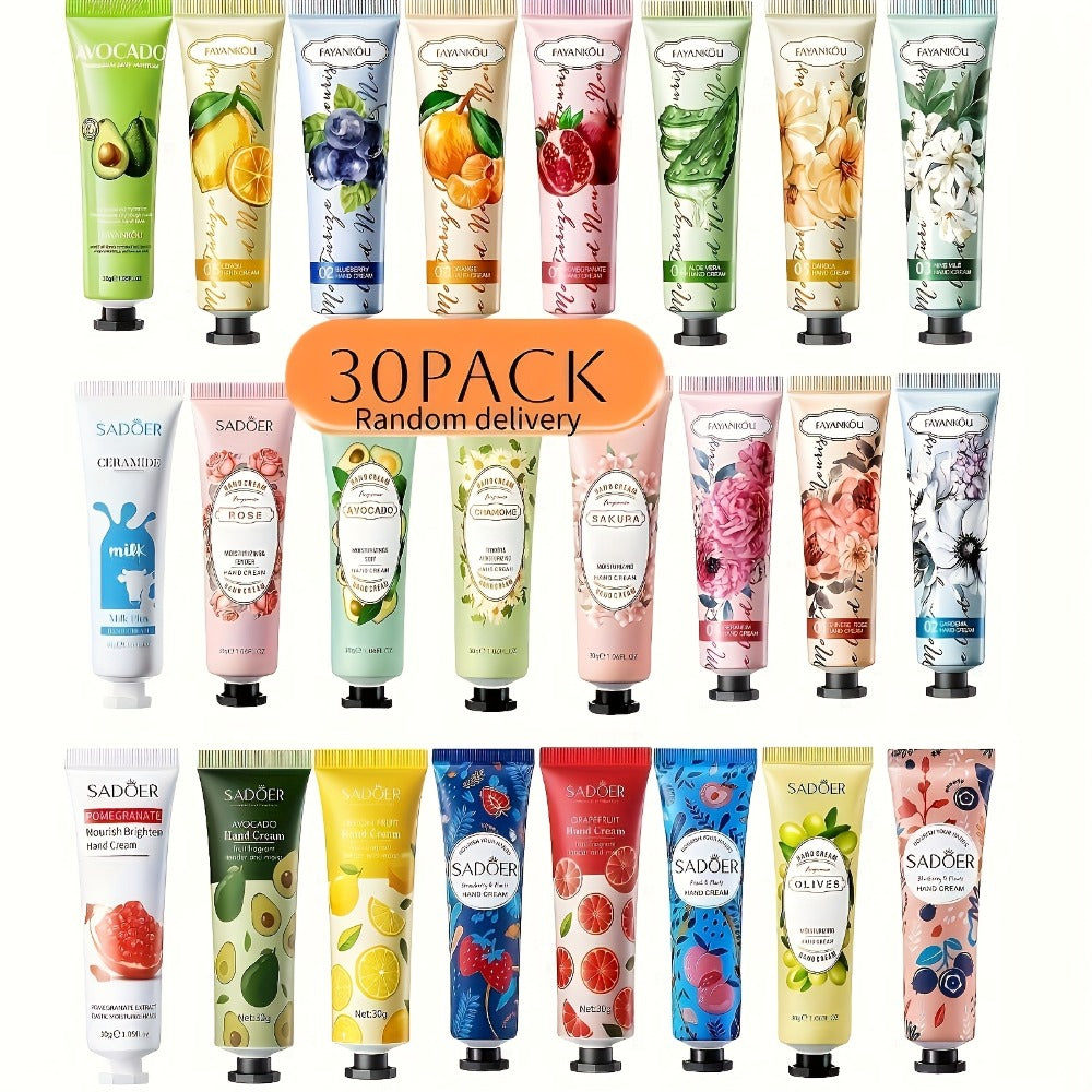 Wedding Favor Hand Cream Set 30pcs — Sadoer Travel Size Mini Moisturizing Lotion with Lactic Acid & Glycerin, Plant Scented Bulk Gift for Dry Cracked Hands Bridal Shower Party Favor