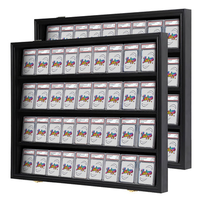 Sports Card Display Case 36 Slots Lockable Wall Frame – UV Protection Acrylic | Baseball Basketball Football Hockey Trading Cards | Black Cabinet Collector Gift