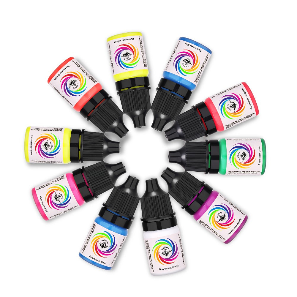 UV Fluorescent Tattoo Ink Set 8 Colors – Professional Long-Lasting Blacklight Tattoo Pigment for Body Art, Permanent Makeup & DIY Tattoo – Vibrant Neon Violet Glow Ink