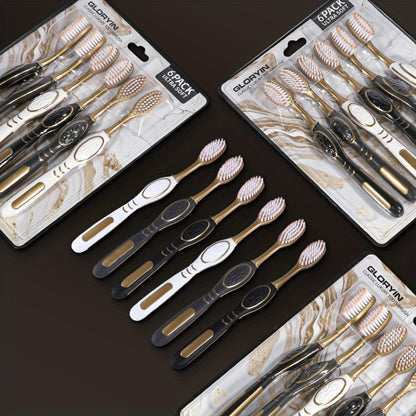 Gloryin Soft Bristle Toothbrush Set Anti-Slip Olive Handle Full Size Head Gentle Gum Care Daily Oral Hygiene for Adults Couples Household Travel 6pcs 12pcs Value Pack