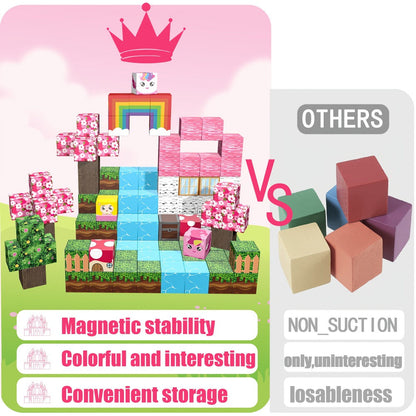 Magnetic Building Blocks Unicorn STEM Toy 48 or 110pcs – Magnetic Tiles for Toddlers Girls Ages 3+, Sensory Learning Toy, Birthday Gift, Multicolor Magnetic Cubes Set