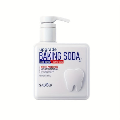 Pump Dispenser Toothpaste 300g Family Size — Probiotic & Baking Soda Formula for Deep Cleaning, Natural Whitening & Fresh Breath, Hygienic Mess-Free Pump, Brightening Daily Oral Care for Adults