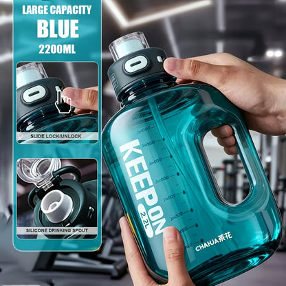 Large Sports Water Bottle with Straw Lid Handle 1500ml 2200ml Leak-Proof Lockable Food-Grade PP PC Hydration Bottle for Gym Fitness Hiking Camping Travel School