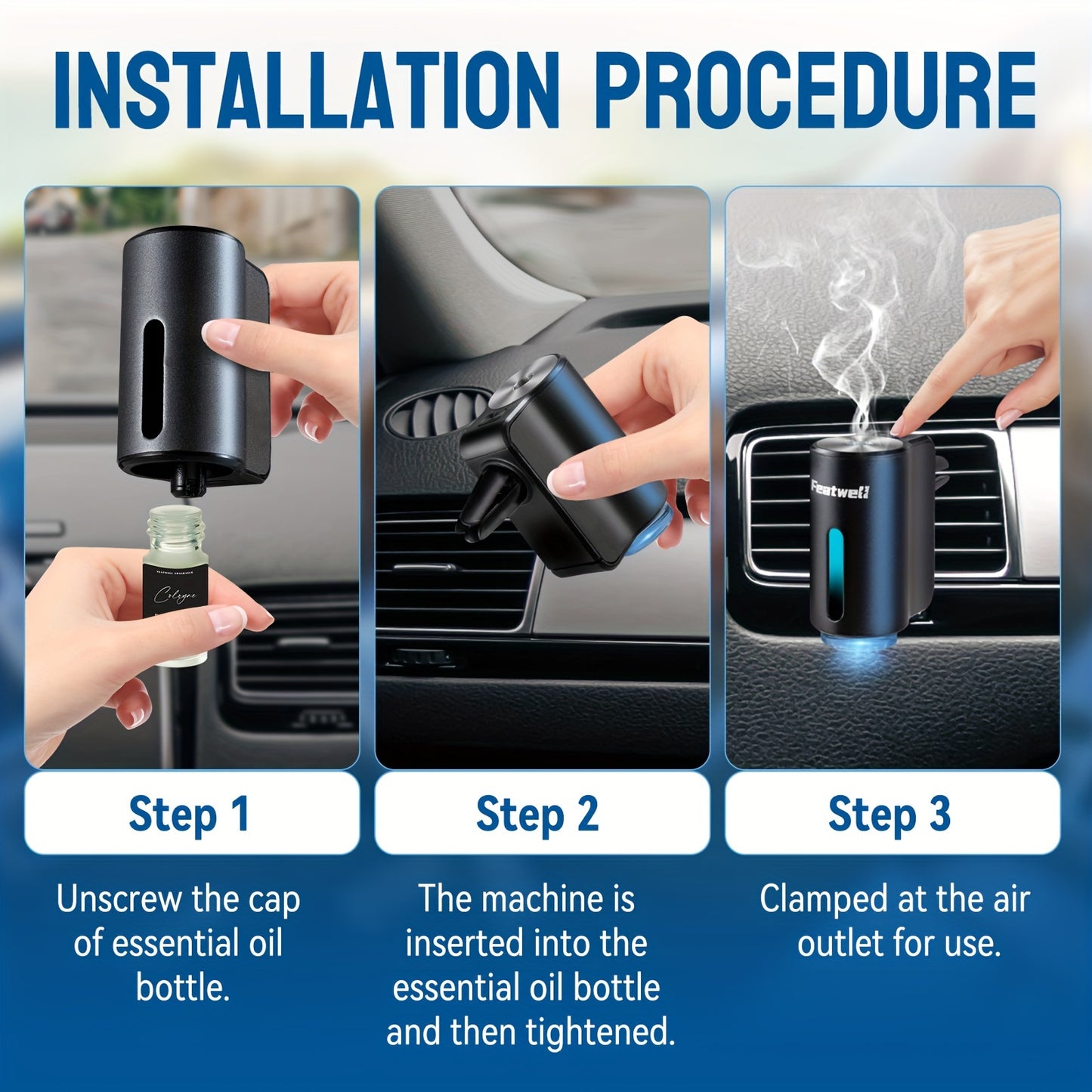 Smart Car Air Aromatherapy Diffuser, Fragrance Car Air fresheners with Three Adjustable, Humidifier Essential Oil Diffuser for Vehicle