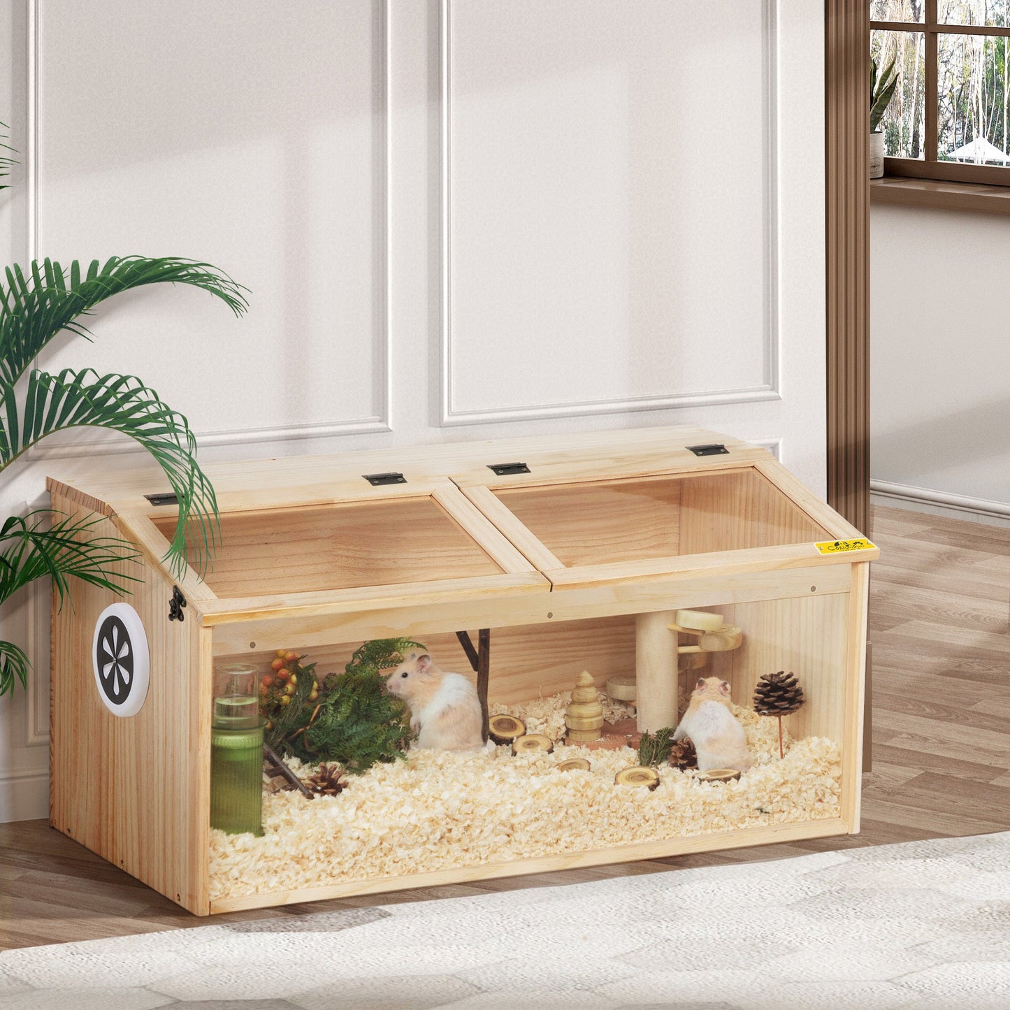 Large Hamster Cage Wooden Enclosure – 32"L x 16"W x 16"H with Acrylic Window & Openable Top | Small Animal Habitat for Guinea Pig, Chinchilla & Gerbil | Clear Visibility, Ventilated, Easy Clean