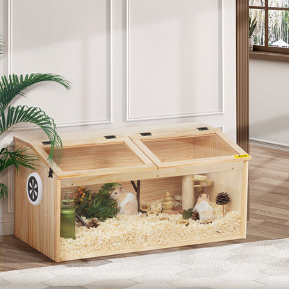Large Hamster Cage Wooden Enclosure – 32"L x 16"W x 16"H with Acrylic Window & Openable Top | Small Animal Habitat for Guinea Pig, Chinchilla & Gerbil | Clear Visibility, Ventilated, Easy Clean