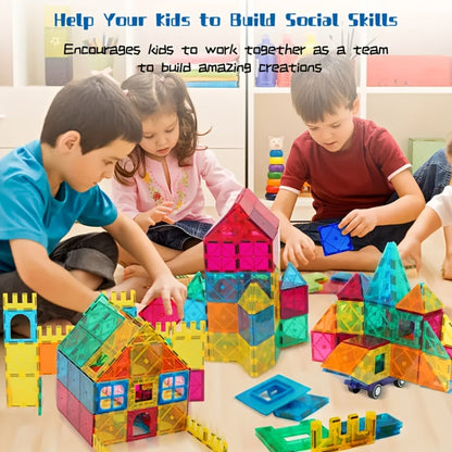 Magnetic Tiles 120 Pieces with 2 Cars – STEM Magnet Building Blocks Set for Toddlers Boys Girls Ages 3 4 5 6 7 8, Compatible with Major Brands, Birthday Christmas Holiday Gift