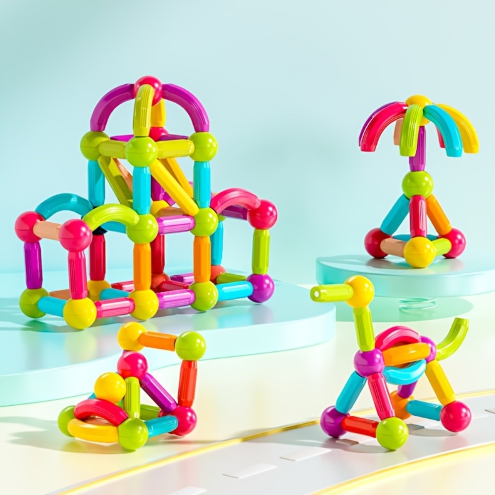 Magnetic Sticks Building Set 28 58 Pcs – 3D STEM Construction Toy for Kids Ages 3+ Build Towers Animals Shapes Creative Imagination Family Classroom Group Play Birthday Christmas Gift