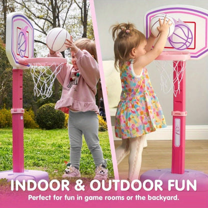 Toddler Basketball Hoop Adjustable Height 2.5-3.5ft Kids Basketball Goal with 4 Balls Air Pump Indoor Outdoor Sports Toy for Boys Girls Ages 1-6 Birthday Christmas Easter Gift Pink Purple
