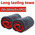 2pcs XXL Extra Large Microfiber Drying Towel With Twist Ring Design - Super Absorbent Thickened Technology Suitable For Cars, Trucks, Boats - Red And Gray Detail Cloth, Professional Look | Highly Absorbent Material