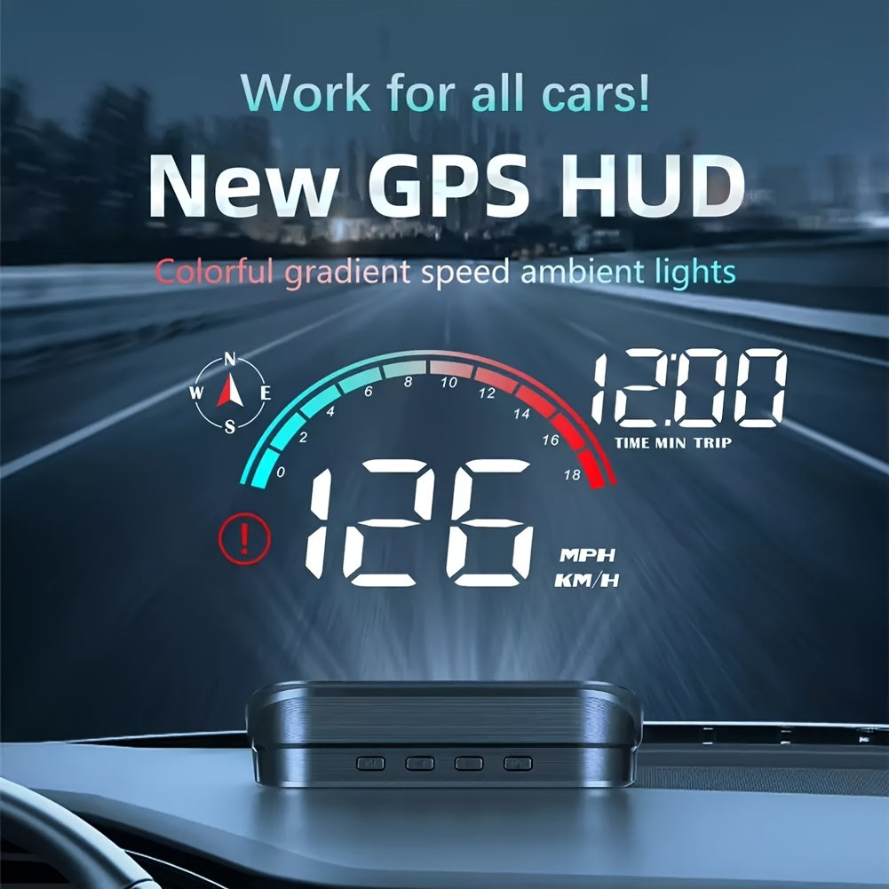 Digital Head Up Display, Windshield Speedometer Projector with Compass, Overspeed Alarm, Mileage Per Trip, Auto Brightness, Compass Direction, HUD Speed Meter Gadgets for Car for All Vehicles, USB Cable Plug & Play