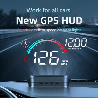 Digital Head Up Display, Windshield Speedometer Projector with Compass, Overspeed Alarm, Mileage Per Trip, Auto Brightness, Compass Direction, HUD Speed Meter Gadgets for Car for All Vehicles, USB Cable Plug & Play