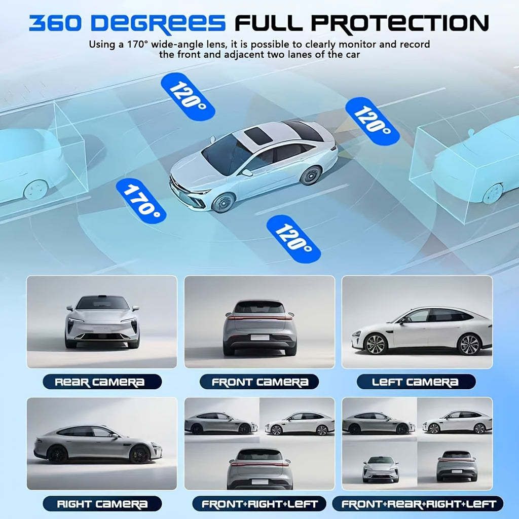 FOXGOD Car Dashboard Camera 360° Panoramic 3/4 Lens Channel 1080P HD Ultimate Safety Dash Cam Set, 1080P Full Coverage Front, Rear, Left, And Right, Quad-Split Screen Display, HD Night Vision, WDR, G-Sensor, Loop Recording - Car Accessories/Car Dash