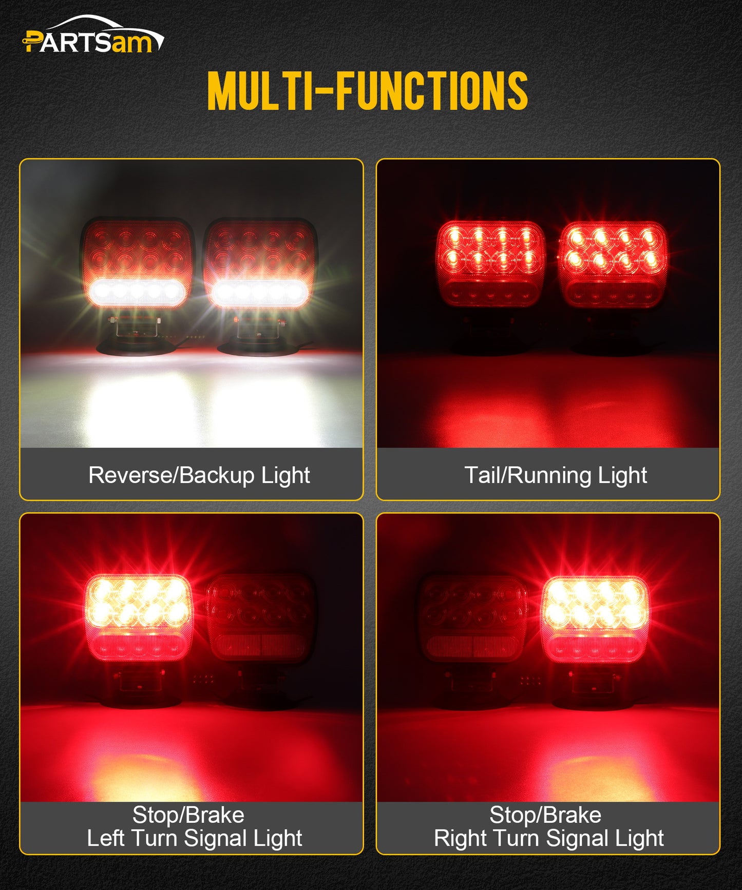 Wireless Magnetic LED Trailer Light Kit – 26 LED Towing Tail Light Stop Turn Brake Reverse, 7-Pin Plug 12-24V IPX5 Waterproof, 180° Rotatable, 100FT Range for Trucks Trailers