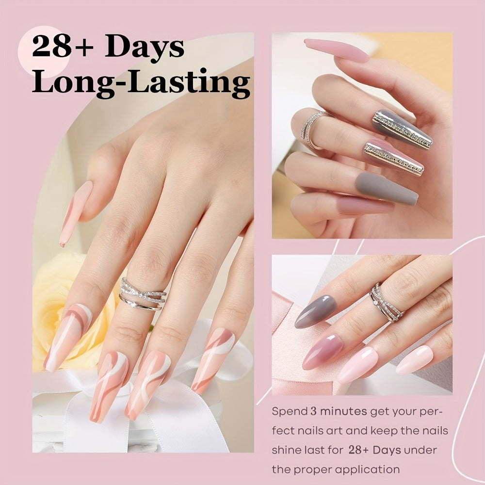 11-Piece Dip Powder Nail Kit Nude Grey Pink — 4 Colors Complete Dipping Set with Base Coat Activator Top Coat Nail Tools No Lamp French Manicure Gift for Women