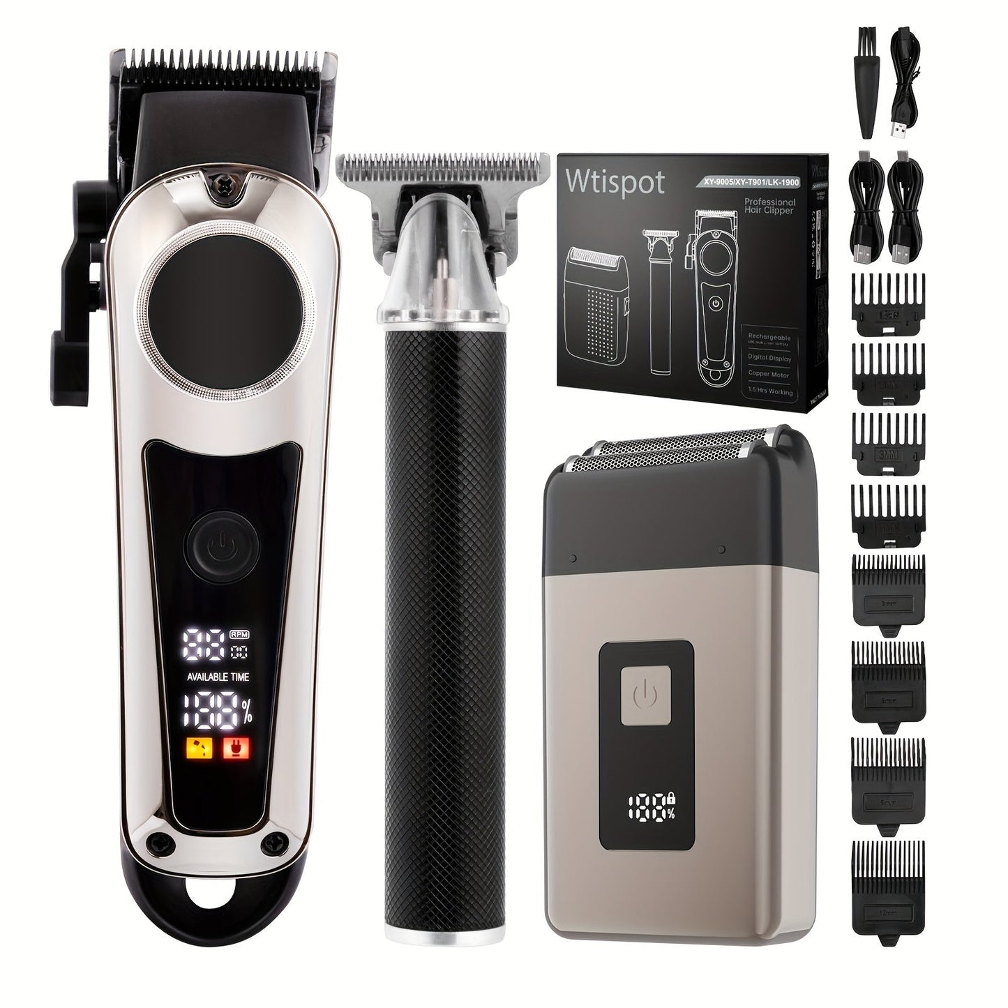 Barber Haircutting Kit Men's Shaving Set USB Rechargeable Gift Box - 1 & 3 Piece Options, Hair Clipper for Home & Salon, Perfect Gift for Boyfriend, Husband, Father's Day, Birthday & Holiday