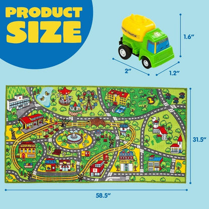 Kids City Playmat with 12 Cars - Jumbo city play rug with 12 pull-back cars
