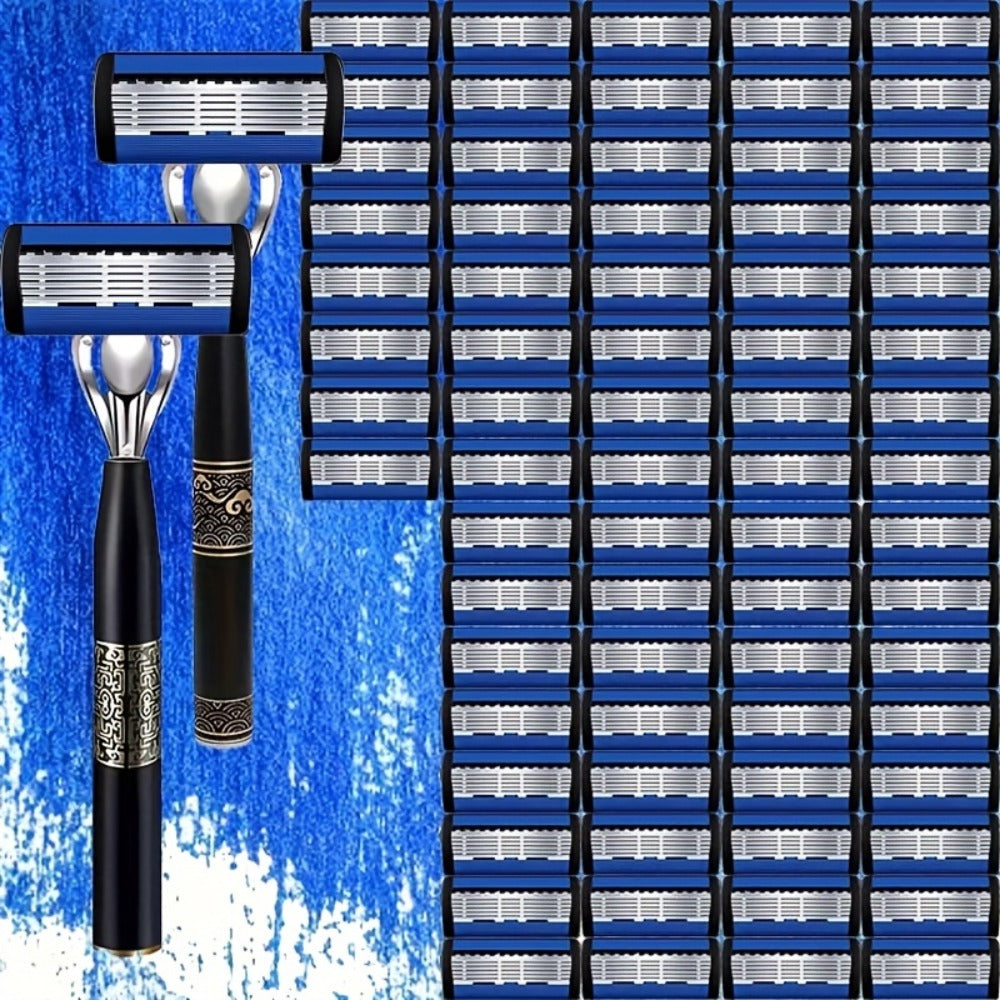 Men's Razor Set with Stainless Steel Replacement Blades - Reusable Handle & High-Capacity Blade Kit for Smooth Close Shave, Precision Grooming for Men, Multiple Bundle Options