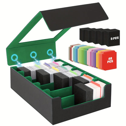 Trading Card Storage Box 5-Row 3900+ Capacity – Card Deck Case with 48 Colorful Dividers & 5 Foam Supporters for MTG Commander Yu-Gi-Oh Pokemon TCG Sports Cards