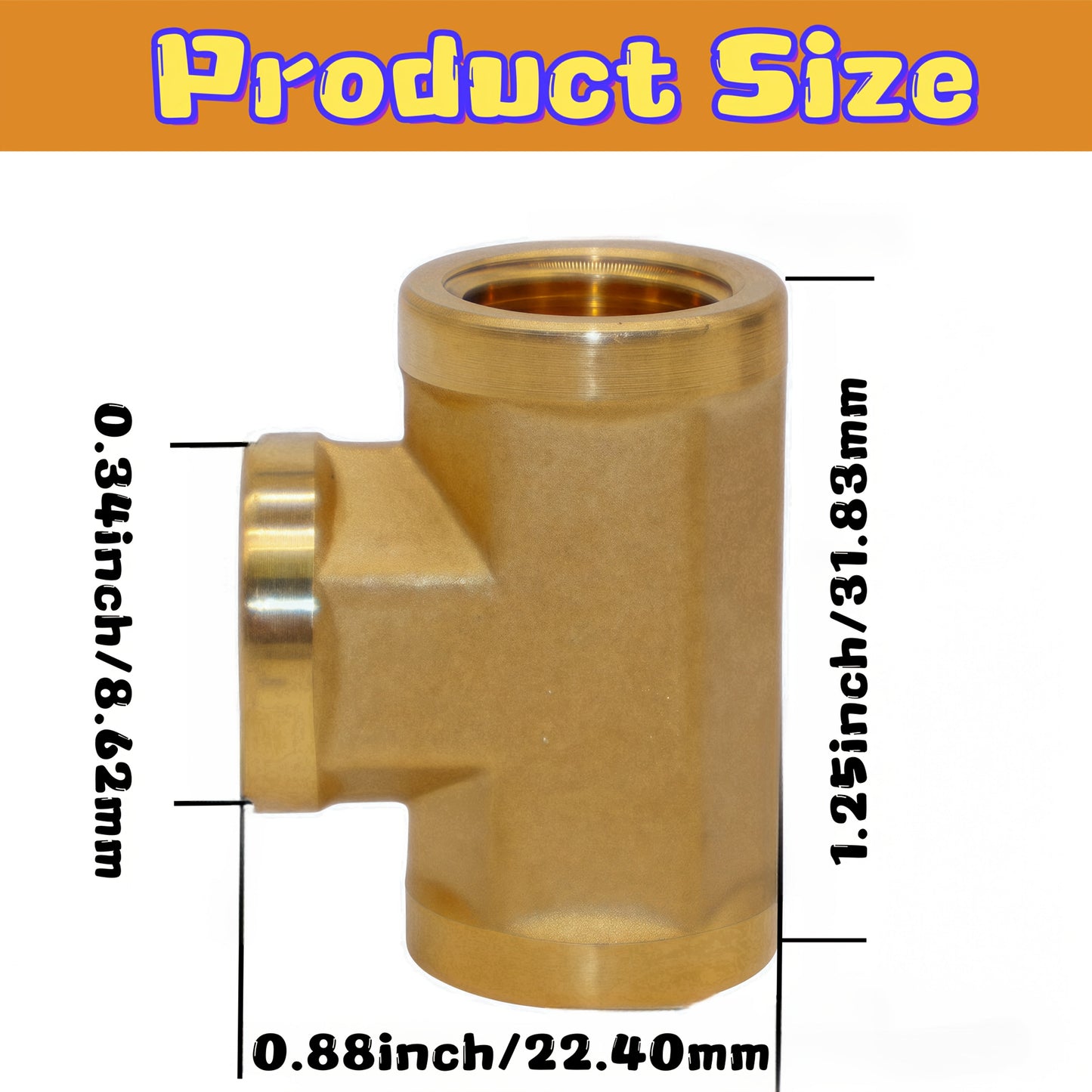 Brass Forged Pipe Tee Fittings NPT Female Threaded - 3-Way T-Shape Connector Couplings, Durable Metal Pipe Intersection Adapter for 1/8" 1/4" 3/8" 1/2" Pipes, Plumbing HVAC Gas Water Applications