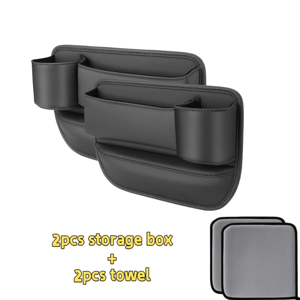 Car Seat Gap Organizer PU Leather – Side Filler Storage Box with Phone, Card, Key & Cup Holder, Non-Slip, Universal Fit, Front Seat Gap Pocket, 1pc or 2pc Set