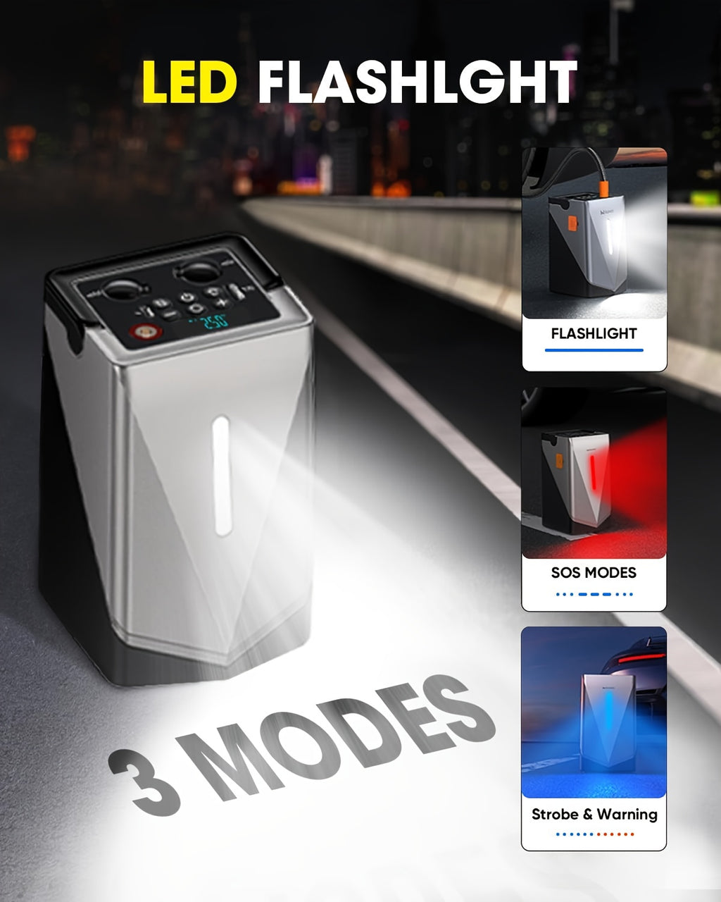 Jump Starter with Air Compressor, 5in 1 Function Jump Box 25000mAh Peak 150PSI Jump Starter Battery Pack with Digital Tire Inflator, Car Battery Charger Portable for 10.L Gas Or 2.38gal Diesel QC18W Fast Charging USB Output, LED Emergency Lighting